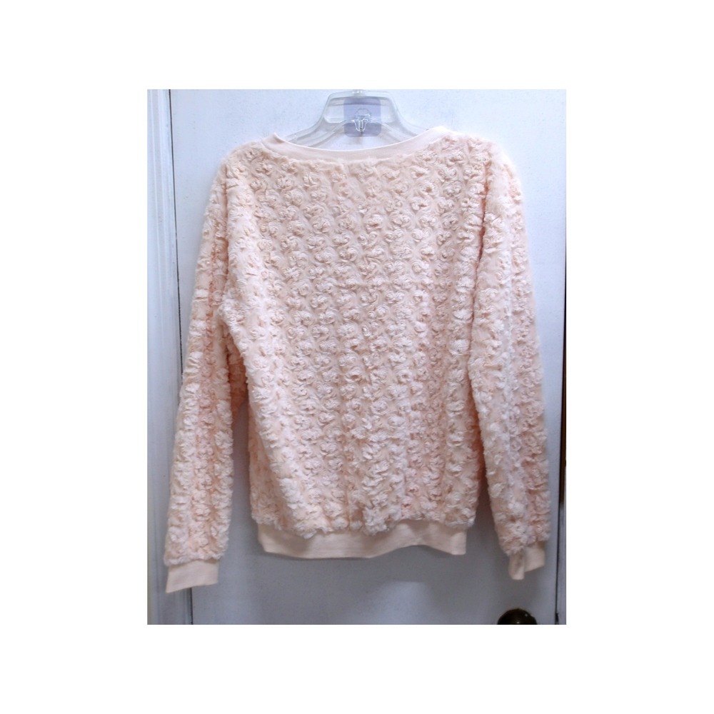 Peach Faux Fur Rosette Textured Crew Neck Pullover Sweatshirt Top M / #26835 - Picture 6 of 6